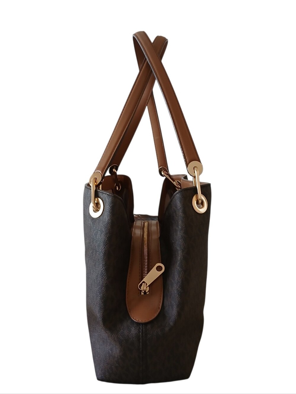 NWOT MICHAEL KORS Raven Large Signature Tote Grommets Studs Brown Tan Luxury - Picture 4 of 13